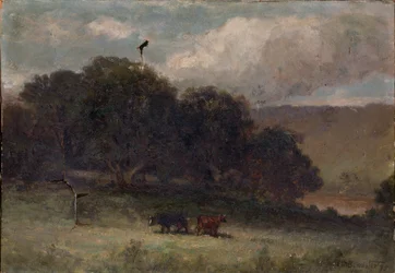Sans titre (paysage avec des arbres et deux vaches dans un pré)