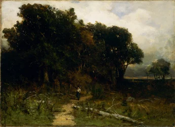Sans titre (paysage, bûcheron sur le chemin)