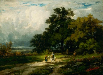 Sans titre (homme à cheval avec femme et chien)