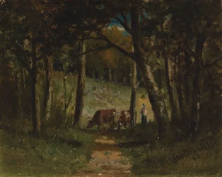 Sans titre vaches sur un chemin en forêt