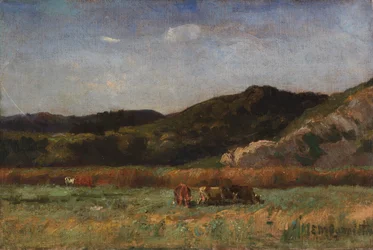 Paysage sans titre avec vaches paissant, collines, 1891