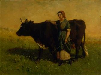 Sans titre femme marchant avec une vache, ca. 1869