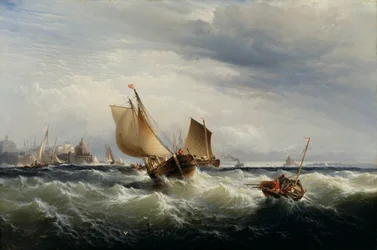 Bateaux de pêche luttant contre le vent, vers 1858