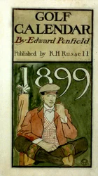 Golfeur assis près des clubs, dessin à l