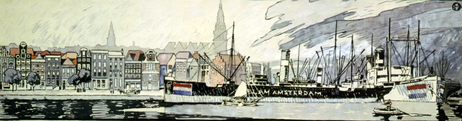 La Hollande et ses navires. Aquarelle par Edward Penfield