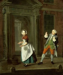 Une servante bien habillée fait tourner sa serpillière, vers 1764