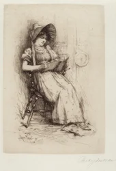 Sans titre (Jeune fille avec chapeau, sur une chaise, lisant)