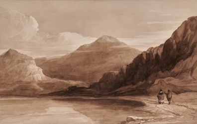 Paysage avec figures et montagne