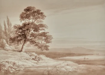 Paysage avec personnages et arbre