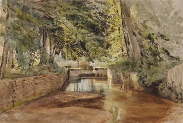 Scène fluviale avec lit de rivière semi-sec