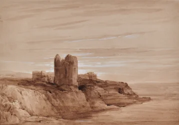 Paysage marin avec une tour sur une falaise
