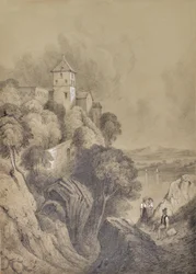 Paysage aquatique avec falaise
