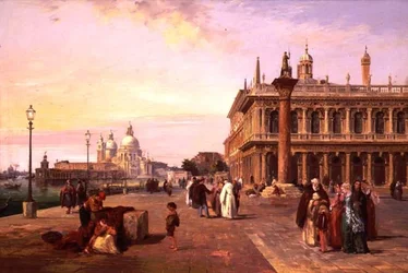 Figures sur la Piazzetta, Venise avec, Salute au-delà