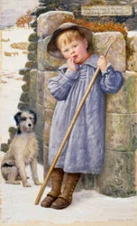 "Dick le berger" Un petit berger, les doigts dans la bouche, vetu d