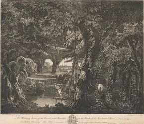 Une Scène Matinale de la Forêt avec Rinaldo sur la Rive de la Rivière Enchantée