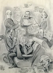 Le Bystander 1000e numéro, avec Lord Cave (1856-1928) Stanley Baldwin (1867-1947) Lord Salisbury (1861-1947) Herbert Asquith (1852-1928) et Winston Churchill (1874-1965)