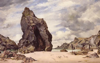 Steeple Rock, Kynance Cove, Lizard, Cornwall, marée basse, 1873