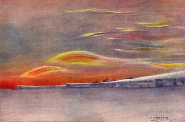 Nuages iridescents : vue vers le nord depuis le cap Evans, 1911, 1913