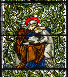 Nun Monkton, Sainte Marie, Morris Marshall & Faulkner & Co, William Morris, Edward Burne-Jones, Marie & Jésus Lisant