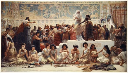 Le marché matrimonial babylonien, illustration tirée de "Mythes de Babylonie et d