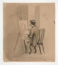Artiste assis à un chevalet