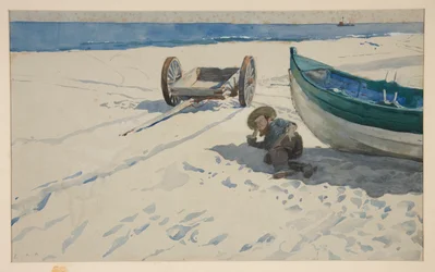 Scène de plage avec un homme se reposant à l