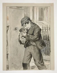 Garçon avec chiot