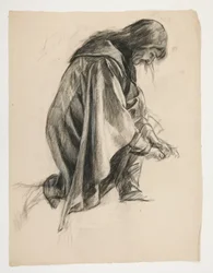 Étude de figure pour Sir Lancelot et Sir Bors équipant Galahad de ses éperons, de La Quête du Saint Graal (deuxième d