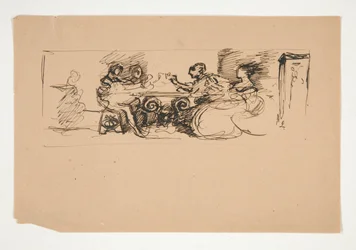Figures à une table - illustration non identifiée