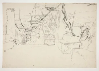 Figures marchant parmi de vieilles ruines (?) - (illustration non identifiée)