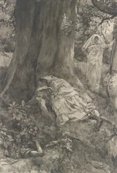 Hermia dans le bois, illustration pour Acte III, Scène ii, Le Songe d