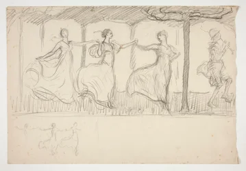 Ligne de femmes dansant - (illustration non identifiée)