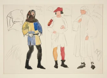 Costume en lin, costume de boulanger, gentleman : croquis de costume pour Henry Irving