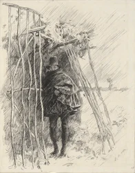 Homme sous la pluie, étude pour illustration