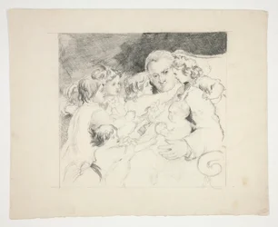 Homme avec des enfants autour de lui - illustration non identifiée