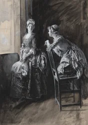 Miss Neville et Miss Hardcastle, illustration pour Oliver Goldsmith
