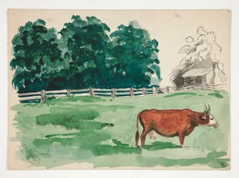 Scène de pâturage avec vache au premier plan