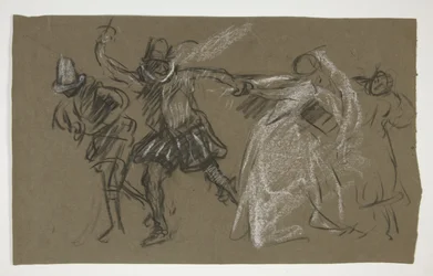 Petruchio tirant Katharina, de La Mégère apprivoisée (recto); Croquis de figure assise (verso)