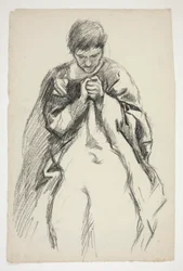 Figure en robe, priant : étude pour la série de fresques La Quête du Saint Graal à la bibliothèque publique de Boston