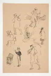 Feuille de croquis de figures campagnardes