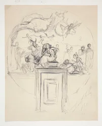 Esquisse pour une fresque sur un montant de porte - non identifié