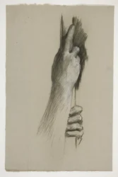 Croquis de deux mains grimpant à un poteau