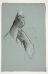 Croquis de deux mains grimpant à un poteau