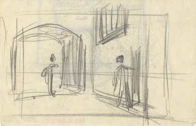 Scène de rue avec des figures (recto); Étude architecturale (verso)