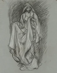 Étude pour femme drapée, étude de figure pour La Quête du Saint Graal (série de 15 peintures pour la bibliothèque publique de Boston, achevée en 1901)
