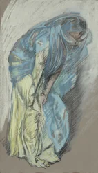 Étude pour femme en robe jaune avec voile bleu