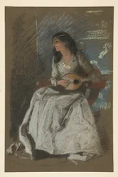 Étude de dame jouant du mandolin