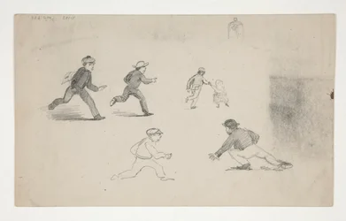 Trois études (hommes avec chevaux, étude de tête) (recto); Six études de figures en course, étude d