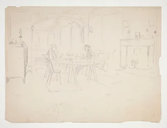 Deux hommes à table dans un intérieur