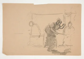 Illustration non identifiée - Étude de cuisine avec figure
